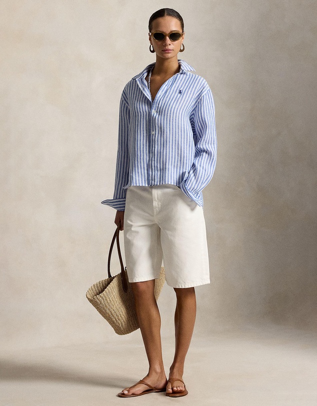 Polo Ralph Lauren - Wide Cropped Gingham Linen Shirt - The ICONIC Exclusive