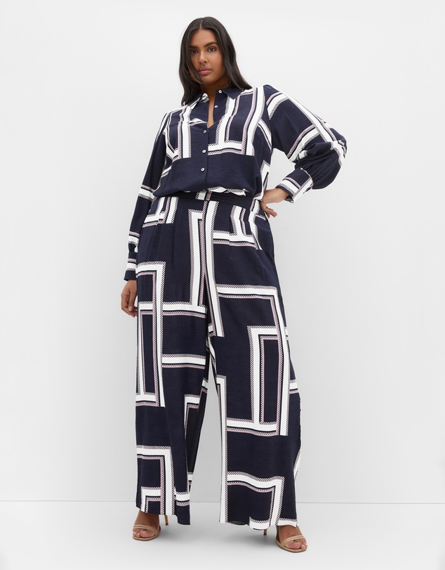 City Chic - Plus size Hallie Print Wide Leg Pant - navy