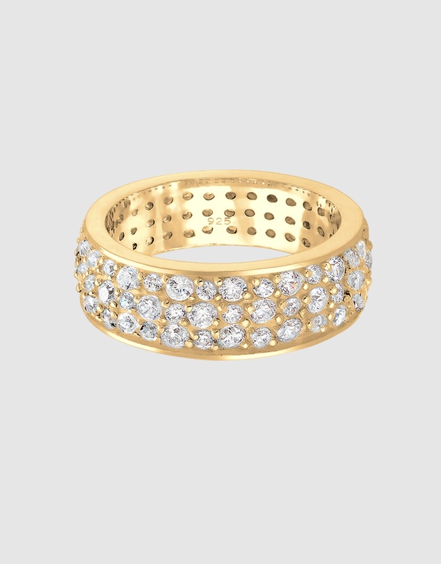 Elli Jewelry - Ring Bandring Glamour Classic Zirconia Crystals 925 Sterling Silver Gold Plated