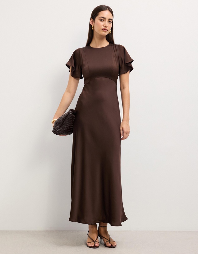 The Fated - Bella Fluted Sleeve Satin Midi Dress