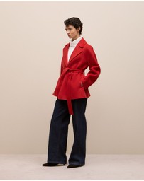 Trenery - Double Faced Wool Short Wrap Coat in Fire Red