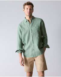 Trenery - Regular Fit Delave Linen Long Sleeve Shirt in Willow