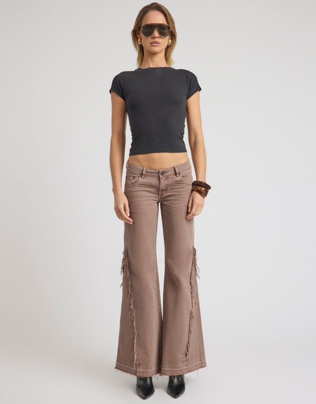ONE TEASPOON - Johnnies Low Waist Wide Leg Flared Denim Jeans - Espresso Brown