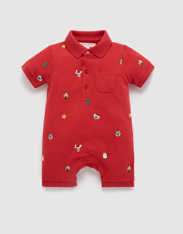 Purebaby - Christmas Polo Growsuit-Kids-Babies