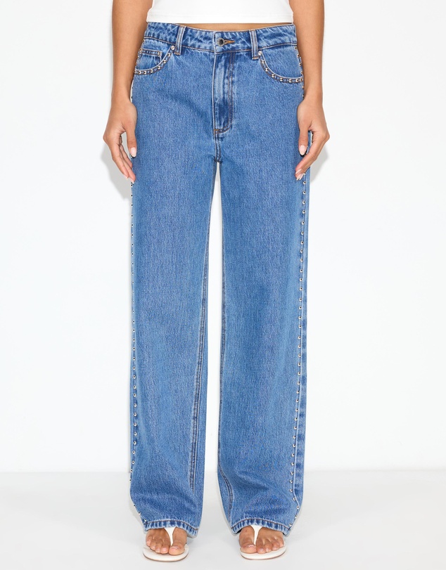 Dazie - Nights Out Studded Mid Rise Straight Leg Jeans