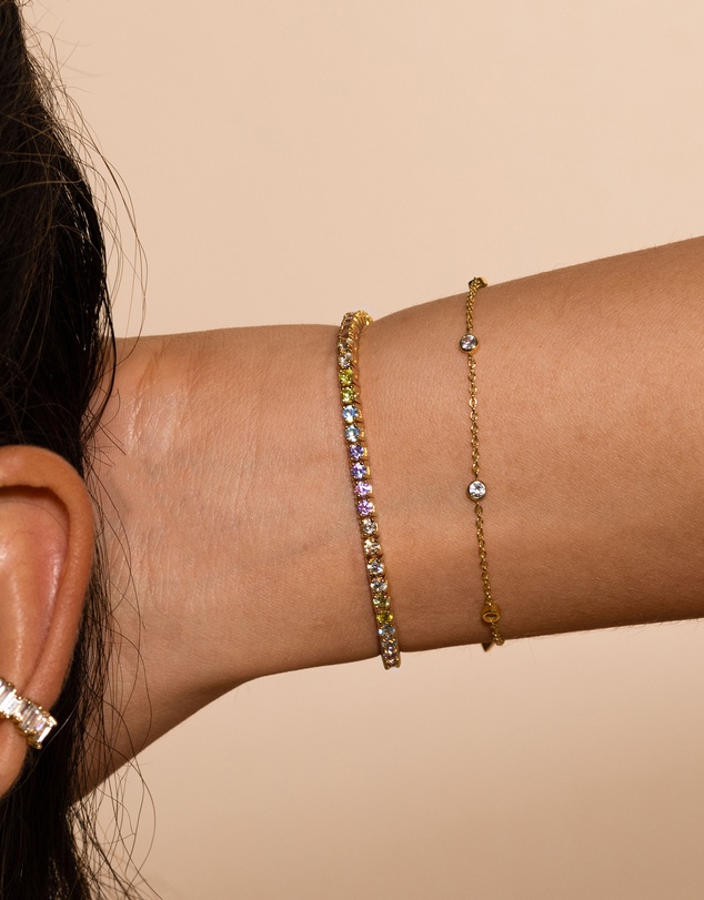 Wanderlust + Co - Pave 14K Gold Vermeil Rainbow Tennis Bracelet