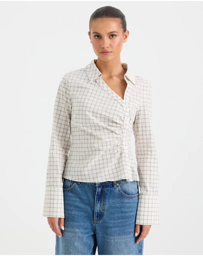 Calli - Caden Check Asymmetrical Button Through Shirt
