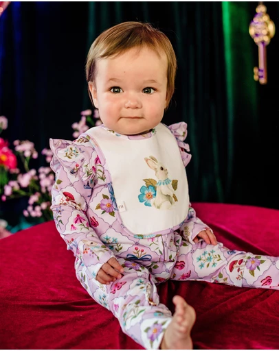 Fleur Harris - 'Bunny Blue Floral' Dandy Duo Bibs in Lilac