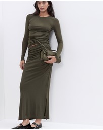 UNISON - Ruched Mesh Maxi Skirt
