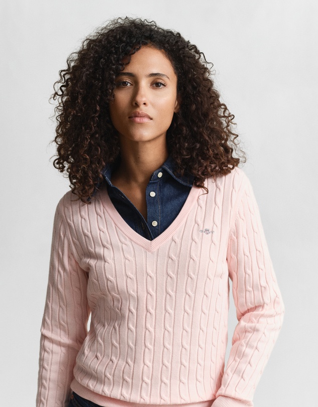 Gant - Stretch Cotton Cable V-Neck Knit