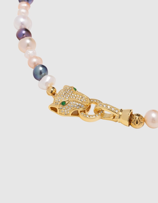 Nialaya Jewellery - Women's Multi-Colored Pearl Bracelet with Gold Panther Head