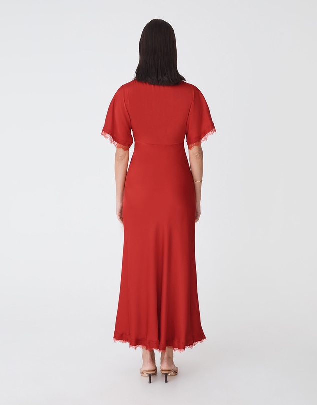 Forcast - Cleo Lace Trim Satin Dress