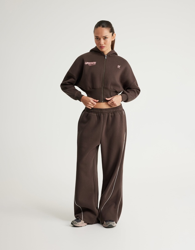 Upstate - Cropped Zip Thru Hoodie - Espresso