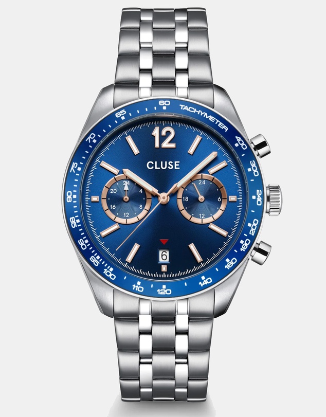 Cluse - Aravis Dual Timer Steel, Blue, Silver Colour