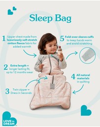 Love to Dream - Sleep Bag 2.5 TOG Organic Cotton and Merino in Rose