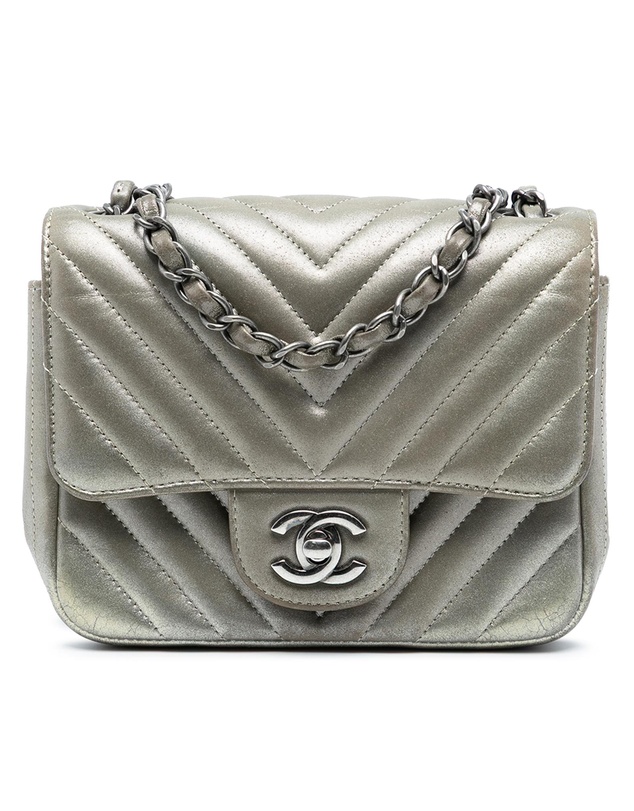 Pre-Loved by Azura Reborn - Pre-Loved Mini Square Classic Chevron Iridescent Calfskin Single Flap