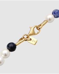 Kuzzoi - ICONIC EXCLUSIVE - Necklace Men Beads with Shell Core Pearls And Blue Agate in 925 Sterling Silver Gold Plated