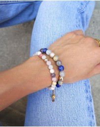 Nialaya Jewellery - Women's Beaded Bracelet with Aquamarine, Blue Lapis, Opal, and Botswana Agate