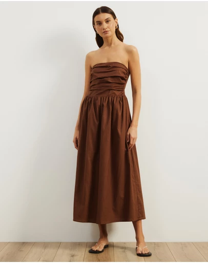 Atmos&Here - Laura Strapless Linen Blend Midi Dress
