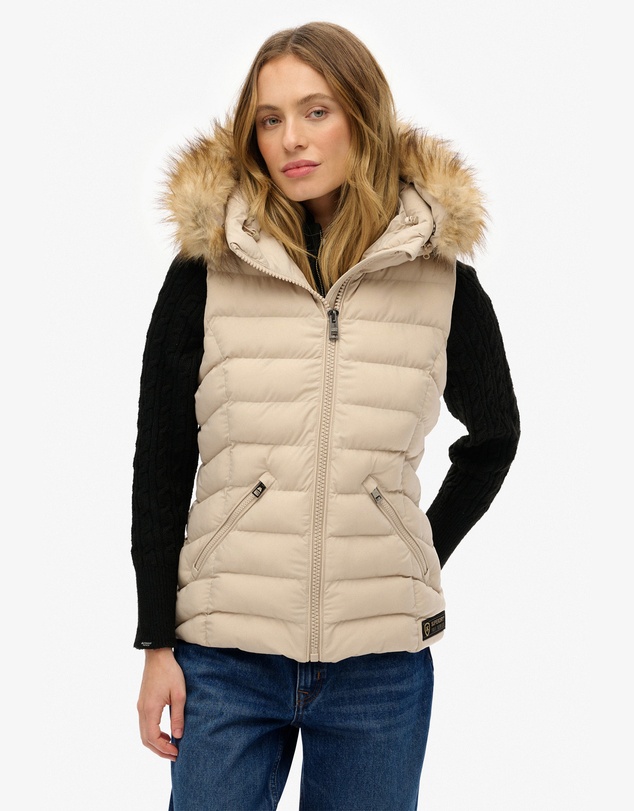 Superdry - Fuji Faux Fur Hooded Slim Fit Gilet