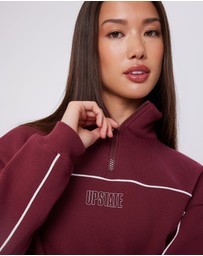 Upstate - Half Zip Pannelled Crew - Warm Cherry