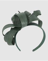 Max Alexander - Leather Leafs Green Headband Fascinator