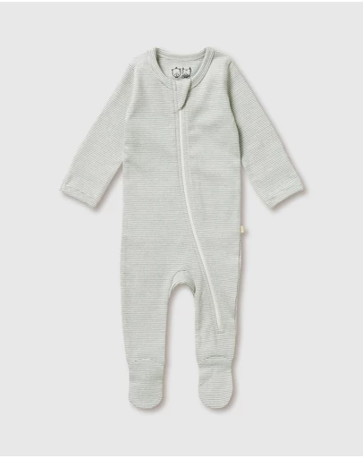 Wilson & Frenchy - Organic Stripe Rib Zipsuit with Feet - Babies