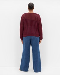 City Chic - Plus size Crochet Slouch Top - berry