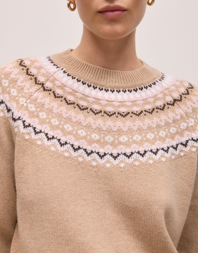 Trenery - Merino Cashmere Fair Isle Crew in Tan