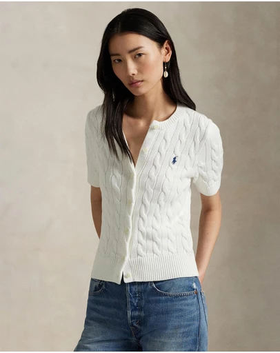 Polo Ralph Lauren - Cable-Knit Cotton Short-Sleeve Cardigan - The ICONIC Exclusive