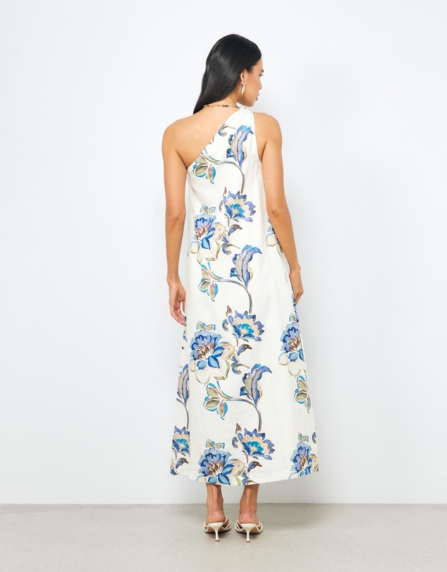 AERE - Lea Linen One Shoulder Midi Dress