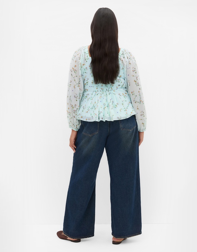 City Chic - Plus size Ruffle Ditsy Print Top - cool mint