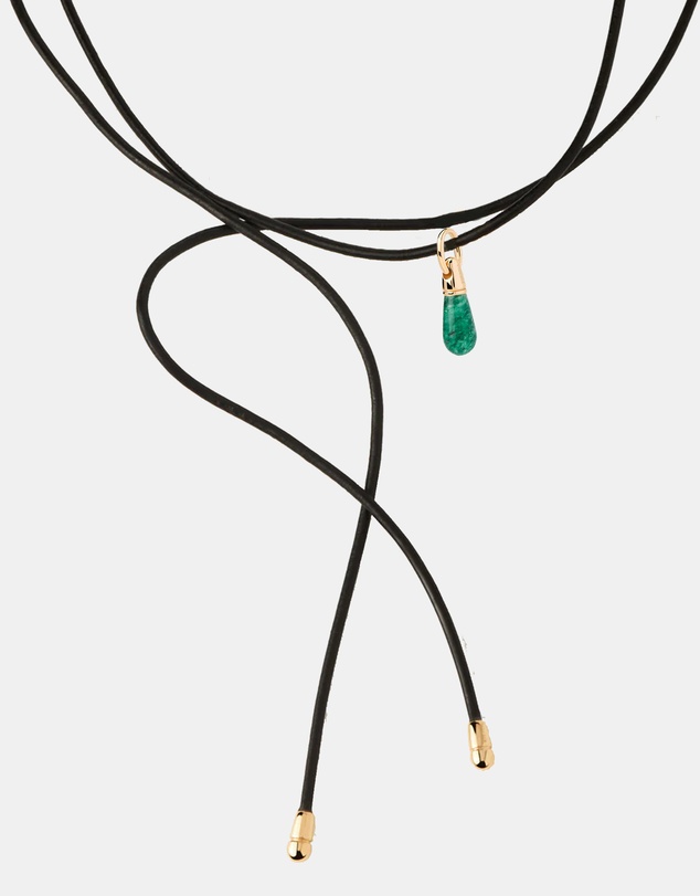 PDPAOLA - Green Aventurine Drop Pendant Leather Necklace