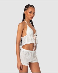 EDIKTED - Jael Tie Front Eyelet Halter Top