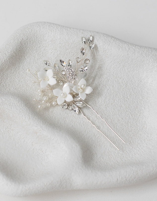The White Collection - Lana - Crystal Silver Pearl Bridal Hair Pins