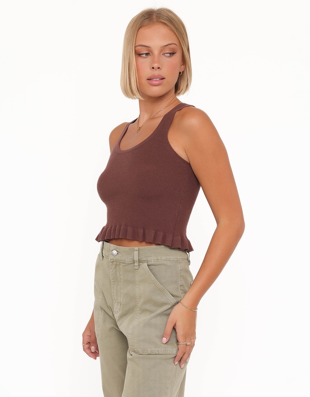 Petal & Pup - Berenice Ruffle Hem Knitted Top - Brown