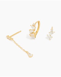 Lovisa - Gold Plated Sterling Silver Cubic Zirconia Chain & Stud Earrings 3-Pack