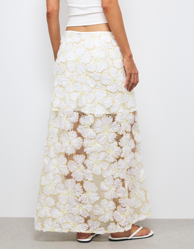 AERE - Loe Sequin Flower Maxi Skirt