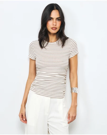 AERE - Belle Stripe Ruched T-Shirt