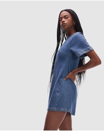TOPSHOP - Denim Short Sleeved Structured Mini Dress