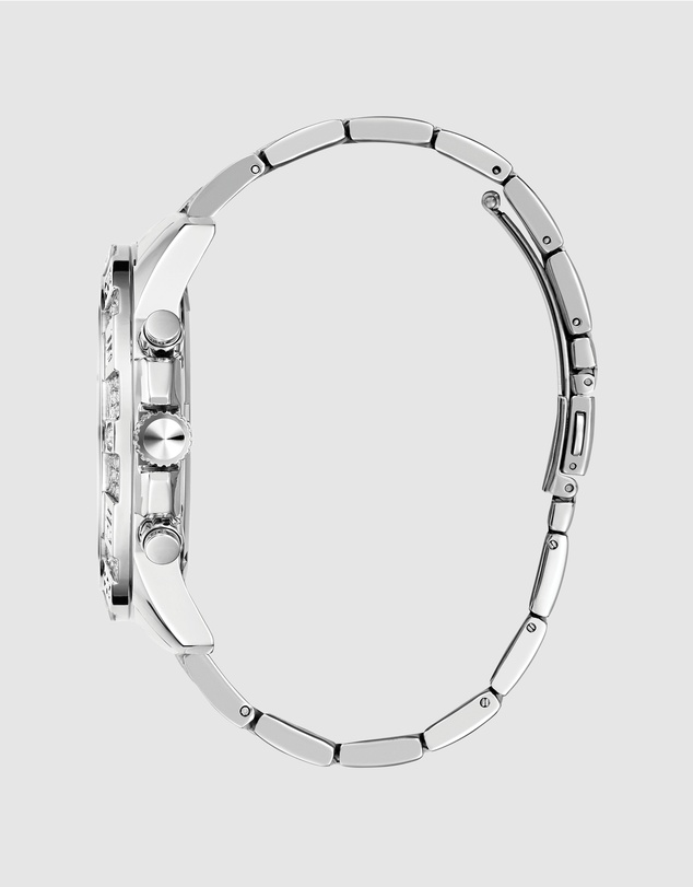 GUESS - Silver-Tone Multi-function Men's 48mm Silver Dial with Crystals on Bezel Watch