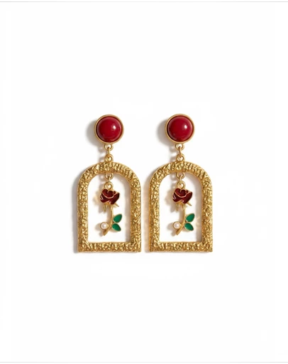 Mossée - Rosalie Vintage Brass Rose Earrings