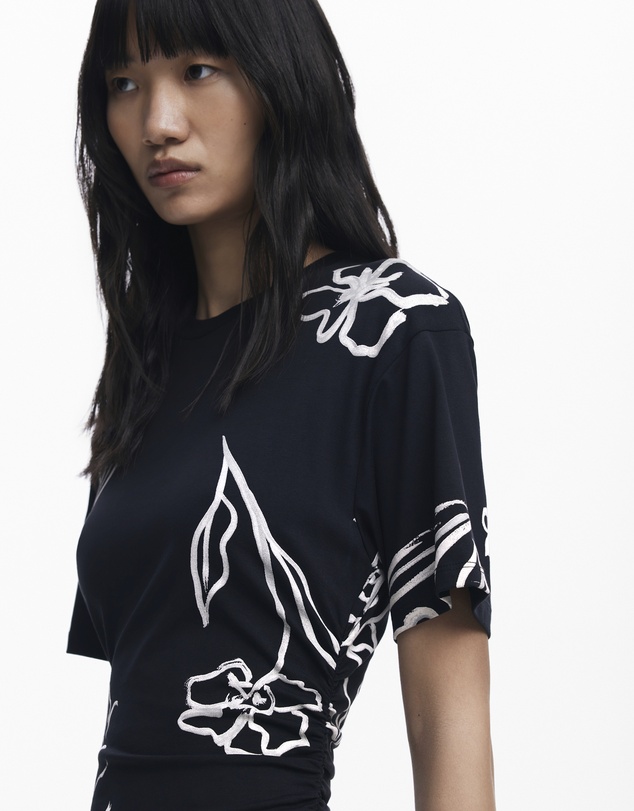 Desigual - Asymmetric dress with floral strokes