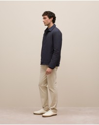 Trenery - Micro Pique Monogram Long Sleeve Polo in Navy