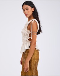 ONE TEASPOON - Evelyn Gathered Ruched Tie Top - Cream