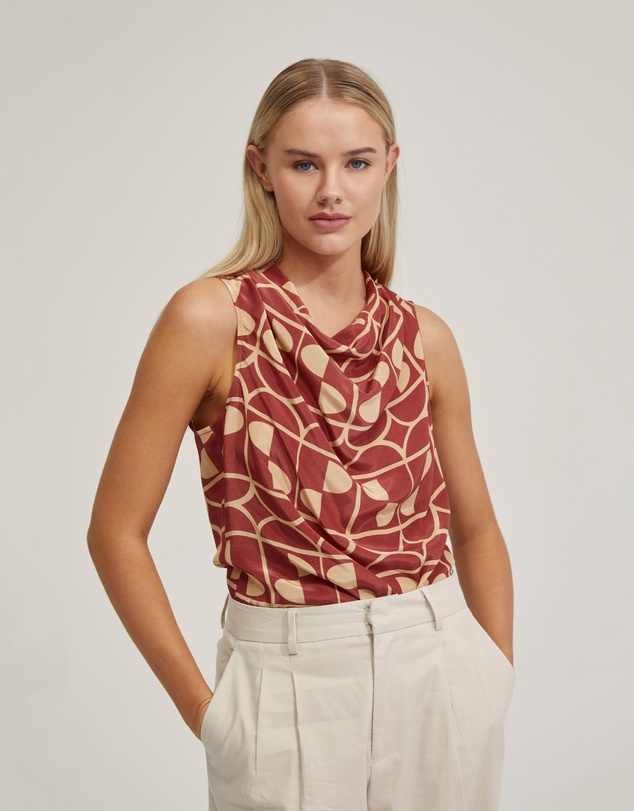 Oxford - Angelica Geo Print Soft Neck Top