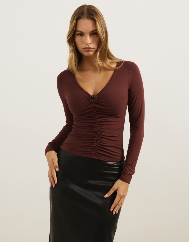 Atmos&Here - Sienna V-Neck Beaded Ruched Long Sleeve Top