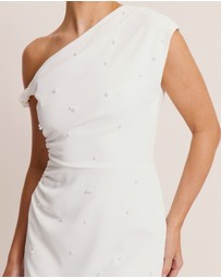Six Stories - Pearl Trim Asymmetric Bardot Mini Dress