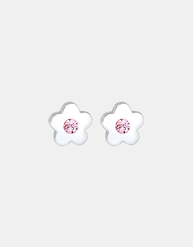 Elli Jewelry - Children's Pink Flower Crystal Stud Earrings in 925 Silver