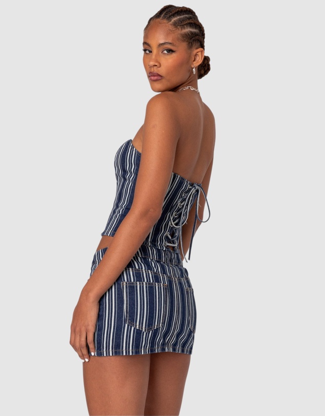 EDIKTED - Inez Striped Denim Corset